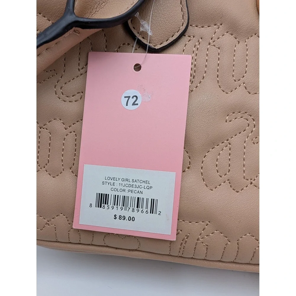 Juicy Couture Lovely Girl Satchel Bag Womens Small Pecan Heart Bow Charm Logo‎